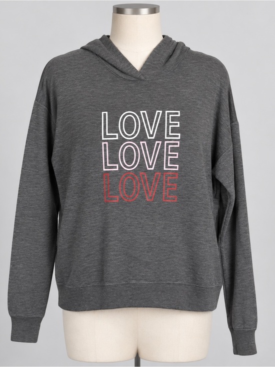 Marled Sweaters - Marled Gray LOVE Graphic Pullover Hoodie Size M